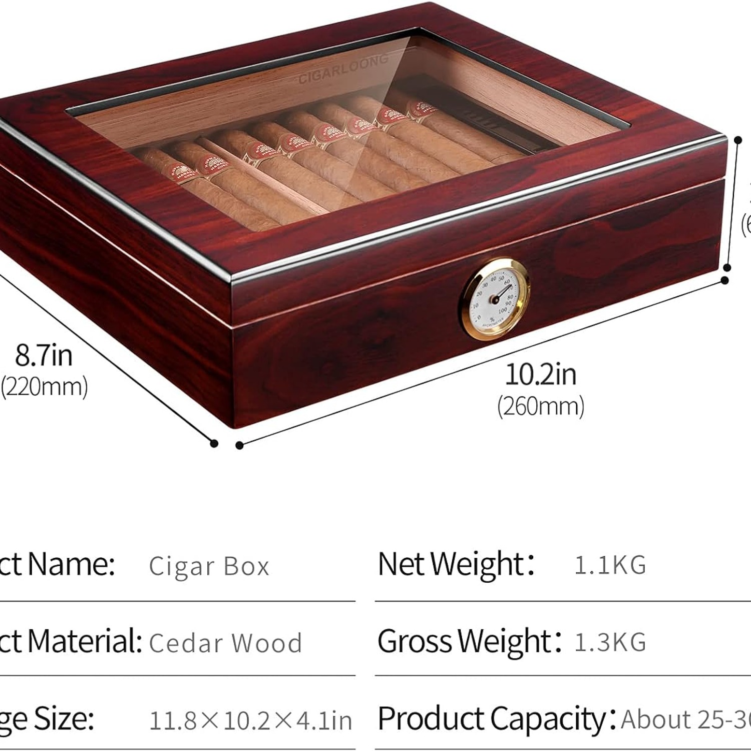 Spanish Cedar Desktop Humidor with Hygrometer: image 6