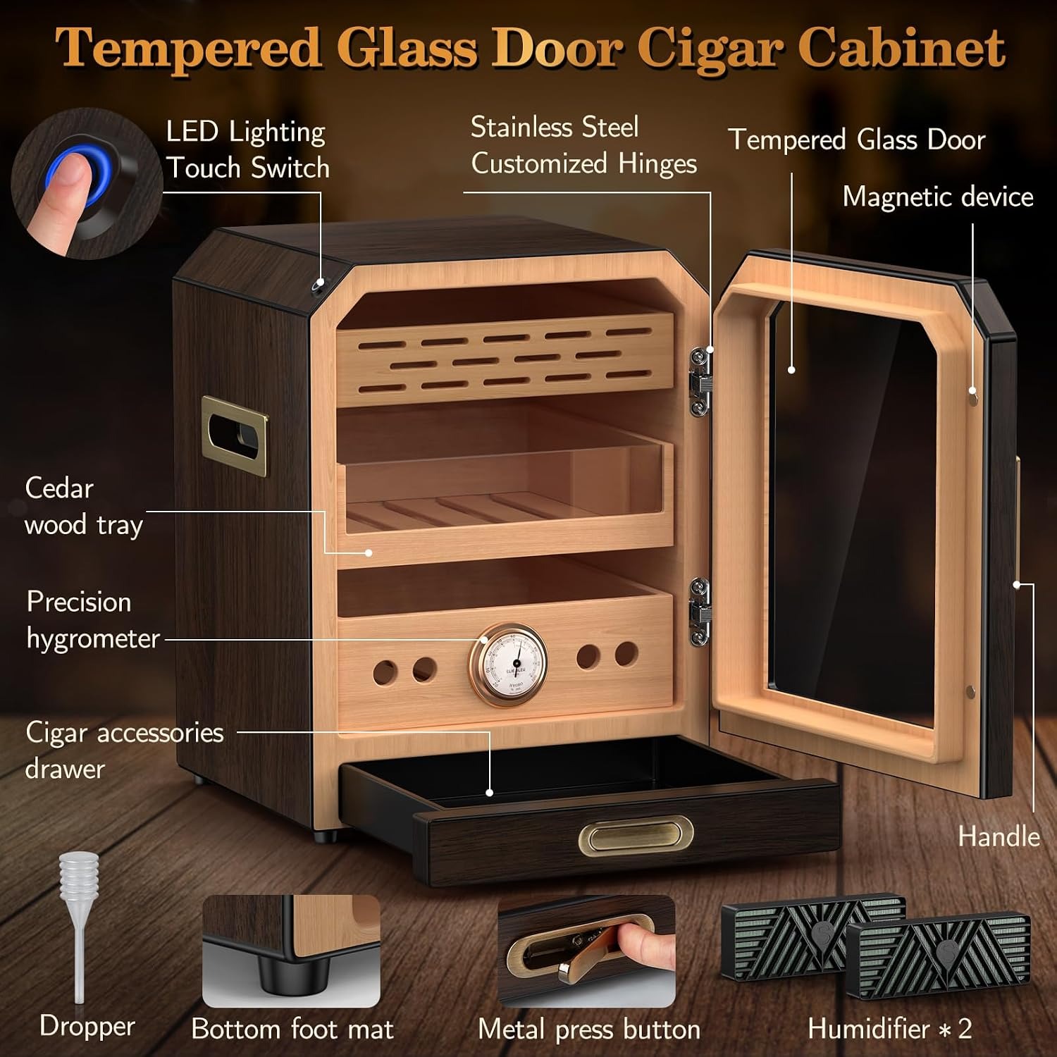 Lighted Display Humidor Cabinet with Magnetic Glass Door: image 3