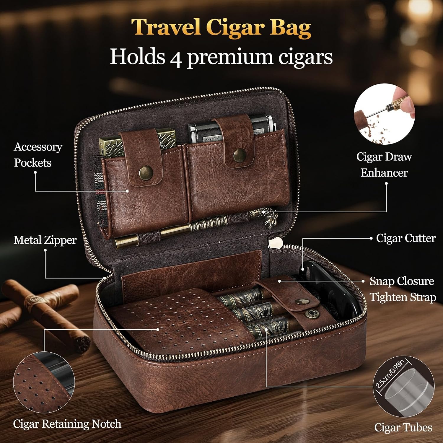 Leather Travel Cigar Case with Cedar Lining: image 2