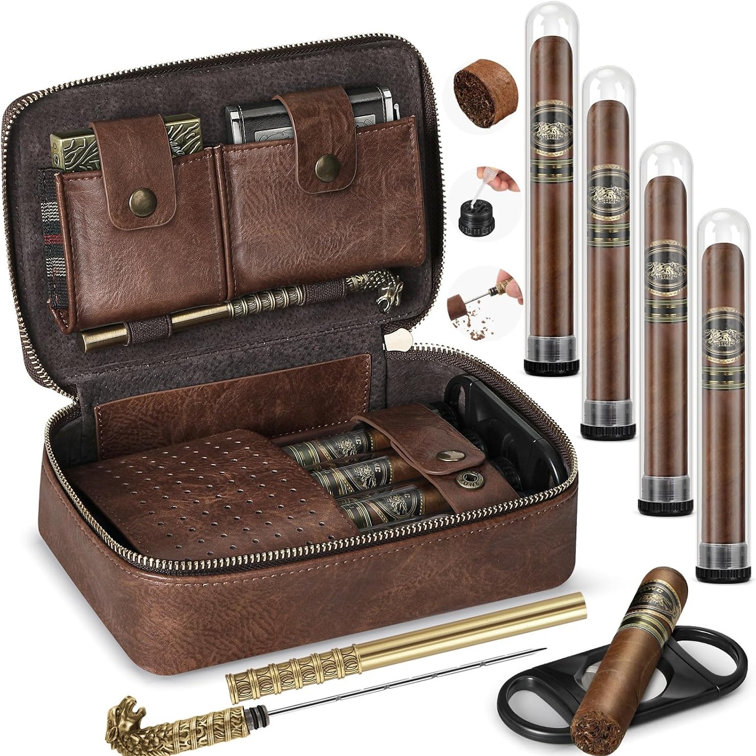 Leather Travel Cigar Case with Cedar Lining